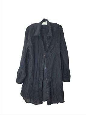Mynah Black Crinkle Long Sleeved Shirt Dress Boho XL